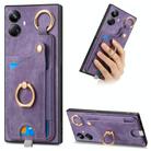For Realme 10 Pro+ Retro Skin-feel Ring Card Bag Phone Case with Hang Loop(Purple) - 1