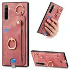 For Realme 6 Retro Skin-feel Ring Card Bag Phone Case with Hang Loop(Pink) - 1