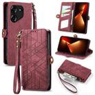 For Tecno Pova 5 4G Geometric Zipper Wallet Side Buckle Leather Phone Case(Red) - 1