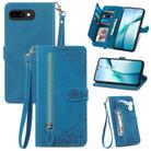 For Google Pixel 9a Embossed Flower Zipper Leather Phone Case(Blue) - 1