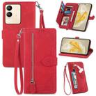 For vivo V29e/ Y200 Embossed Flower Zipper Leather Phone Case(Red) - 1