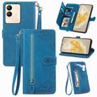 For vivo V29e/ Y200 Embossed Flower Zipper Leather Phone Case(Blue) - 1