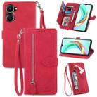 For vivo Y37 Embossed Flower Zipper Leather Phone Case(Red) - 1