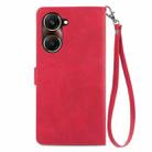 For vivo Y37 Embossed Flower Zipper Leather Phone Case(Red) - 3