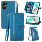 For vivo Y37 Embossed Flower Zipper Leather Phone Case(Blue) - 1