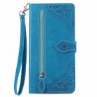 For vivo Y37 Embossed Flower Zipper Leather Phone Case(Blue) - 2