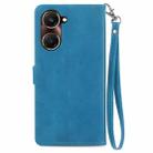 For vivo Y37 Embossed Flower Zipper Leather Phone Case(Blue) - 3