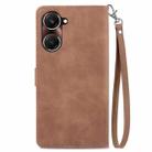 For vivo Y37 Embossed Flower Zipper Leather Phone Case(Brown) - 3