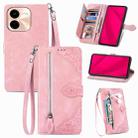 For vivo Y37 Pro Embossed Flower Zipper Leather Phone Case(Pink) - 1