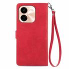 For vivo Y37 Pro Embossed Flower Zipper Leather Phone Case(Red) - 3