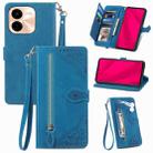 For vivo Y37 Pro Embossed Flower Zipper Leather Phone Case(Blue) - 1