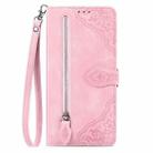 For vivo Y300 Pro Embossed Flower Zipper Leather Phone Case(Pink) - 2