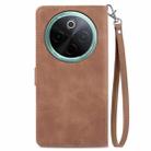 For vivo Y300 Pro Embossed Flower Zipper Leather Phone Case(Brown) - 3