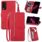 For T-Mobile REVVL V+ 5G Embossed Flower Zipper Leather Phone Case(Red) - 1