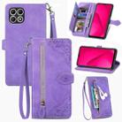 For T-Mobile T Phone 2 5G Embossed Flower Zipper Leather Phone Case(Purple) - 1