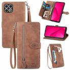 For T-Mobile T Phone 2 Pro 5G Embossed Flower Zipper Leather Phone Case(Brown) - 1