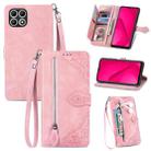 For T-Mobile REVVL 7 5G Embossed Flower Zipper Leather Phone Case(Pink) - 1