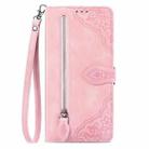 For T-Mobile REVVL 7 5G Embossed Flower Zipper Leather Phone Case(Pink) - 2