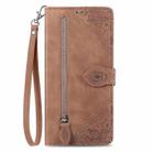 For T-Mobile REVVL 7 5G Embossed Flower Zipper Leather Phone Case(Brown) - 2