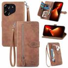 For Tecno Pova 5 4G  Embossed Flower Zipper Leather Phone Case(Brown) - 1