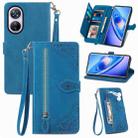 For Blackview A200 Pro Embossed Flower Zipper Leather Phone Case(Blue) - 1