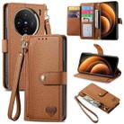 For vivo X100 Love Zipper Lanyard Leather Phone Case(Brown) - 1