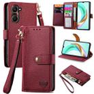 For vivo Y37 Love Zipper Lanyard Leather Phone Case(Red) - 1