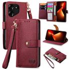 For Tecno Pova 5 4G Love Zipper Lanyard Leather Phone Case(Red) - 1