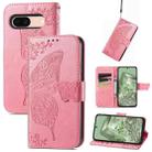 For Google Pixel 8a Butterfly Love Flower Embossed Leather Phone Case(Pink) - 1