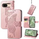 For Google Pixel 8a Butterfly Love Flower Embossed Leather Phone Case(Rose Gold) - 1