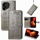 For Tecno Pova 5 4G Cat and Dog Embossed Leather Phone Case(Grey) - 1
