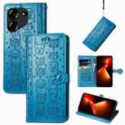 For Tecno Pova 5 4G Cat and Dog Embossed Leather Phone Case(Blue) - 1