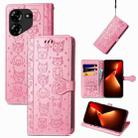 For Tecno Pova 5 4G Cat and Dog Embossed Leather Phone Case(Pink) - 1