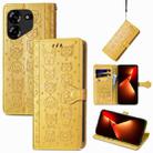 For Tecno Pova 5 4G Cat and Dog Embossed Leather Phone Case(Yellow) - 1