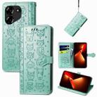 For Tecno Pova 5 4G Cat and Dog Embossed Leather Phone Case(Green) - 1