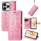 For UMIDIGI A15 Cat and Dog Embossed Leather Phone Case(Pink) - 1