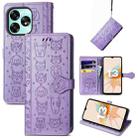 For UMIDIGI A15 Cat and Dog Embossed Leather Phone Case(Purple) - 1