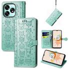 For UMIDIGI A15 Cat and Dog Embossed Leather Phone Case(Green) - 1