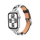 For Apple Watch SE 2023 44mm Rhinestone Denim Chain Leather Watch Band(Black) - 1