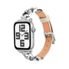 For Apple Watch SE 2023 40mm Rhinestone Denim Chain Leather Watch Band(Beige) - 1