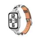 For  Apple Watch Series 8 41mm Rhinestone Denim Chain Leather Watch Band(Dark Brown) - 1