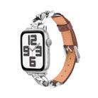 For Apple Watch Series 8 45mm Rhinestone Denim Chain Leather Watch Band(Brown) - 1