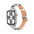For Apple Watch SE 2022 44mm Rhinestone Denim Chain Leather Watch Band(Apricot) - 1