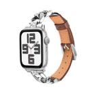 For Apple Watch Series 5 44mm Rhinestone Denim Chain Leather Watch Band(Brown) - 1