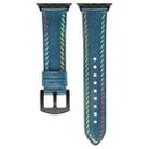 For Apple Watch SE 2022 44mm Colorful Sewing Thread Leather Watch Band(Blue) - 5