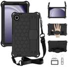 For Samsung Galaxy Tab A9 8.7 X110/X115 Honeycomb EVA Hybrid PC Tablet Case with Strap(Black+Black) - 1