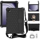 For Samsung Galaxy Tab A9+ 11 X216B Honeycomb EVA Hybrid PC Tablet Case with Strap(Black+Black) - 1