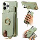 For iPhone 11 Pro Max Litchi Leather Oil Edge Ring Zipper Wallet Back Phone Case(Tea Green) - 1