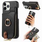 For iPhone 11 Pro Max Litchi Leather Oil Edge Ring Zipper Wallet Back Phone Case(Black) - 1