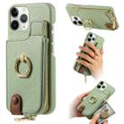 For iPhone 11 Pro Litchi Leather Oil Edge Ring Zipper Wallet Back Phone Case(Tea Green) - 1